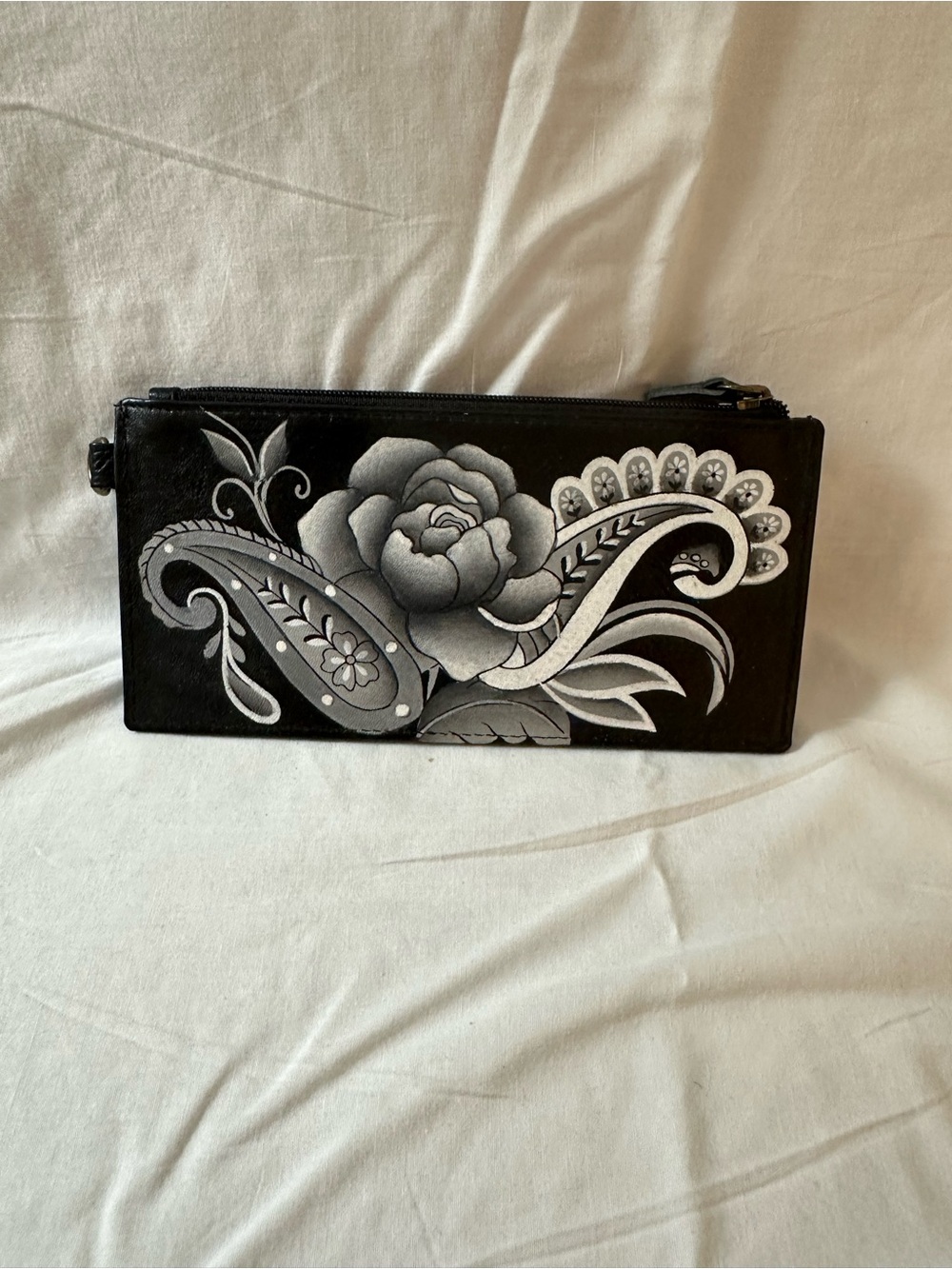 Anna by Anuschka Black Floral-Accent Women's Card Holder Wallet